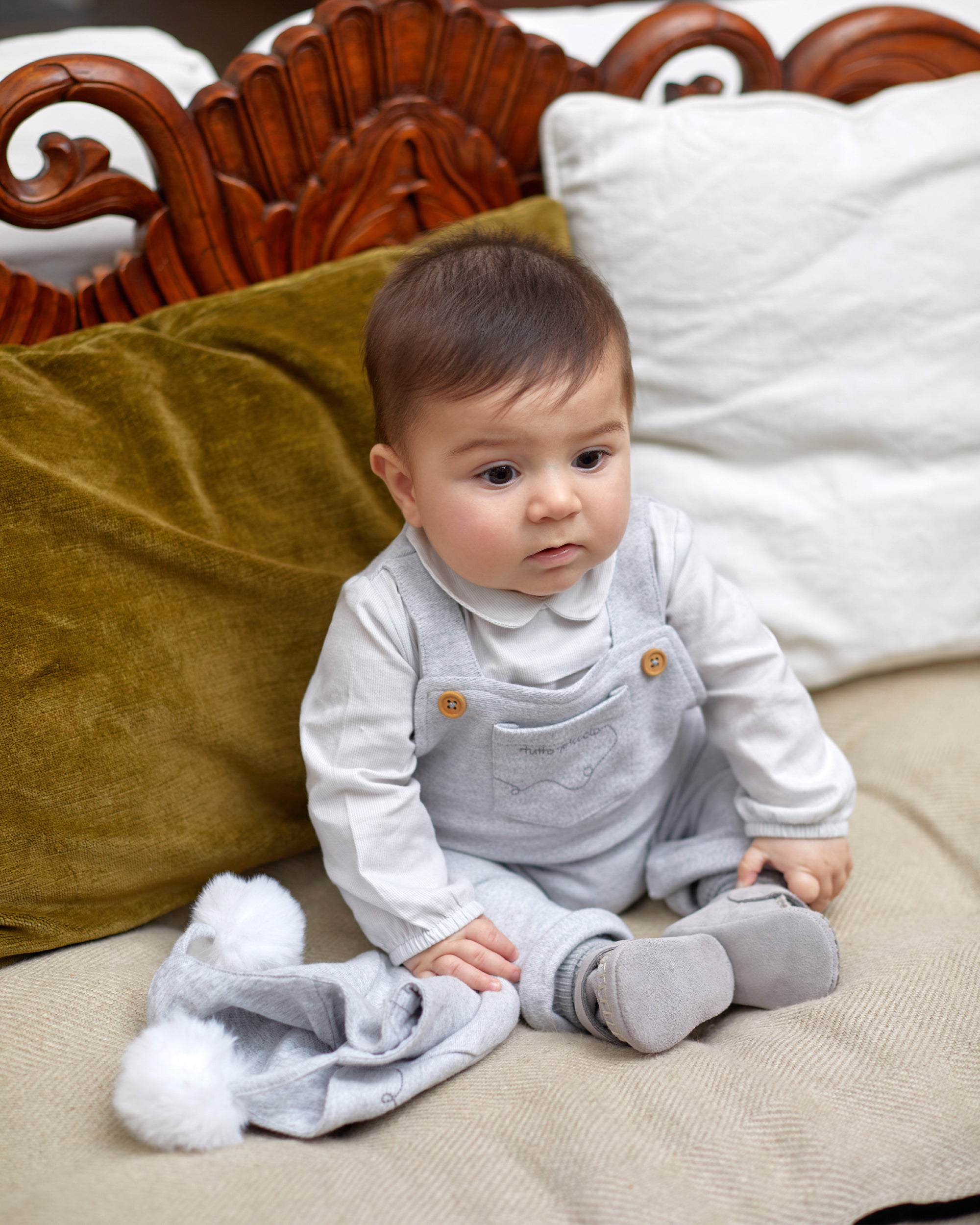 GREY NEWBORN ROMPER